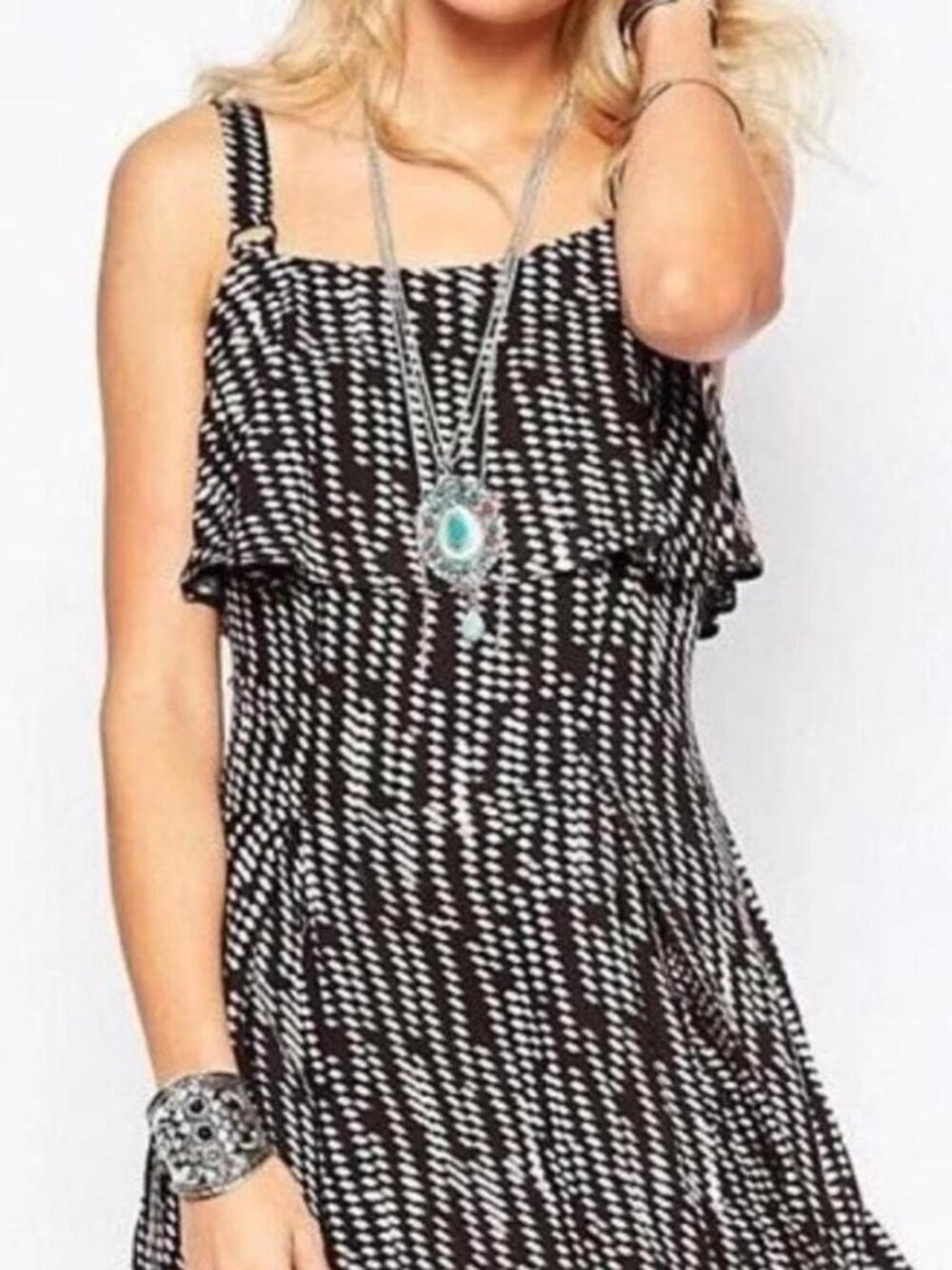 Free People black and white mini dress with ruffle details Size 0